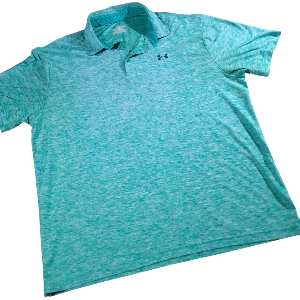 Under Armour Mens HeatGear Polo Shirt 2XL Teal Green Space Dye Loose Fit Golf
